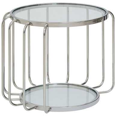 Orsina Oria Round Glass Side Table – Silver Stainless Steel Frame