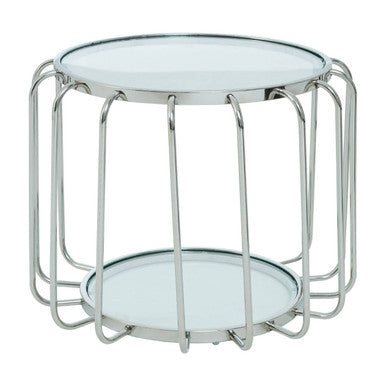 Orsina Oria Round Glass Side Table – Silver Stainless Steel Frame