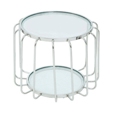 Orsina Oria Round Glass Side Table – Silver Stainless Steel Frame