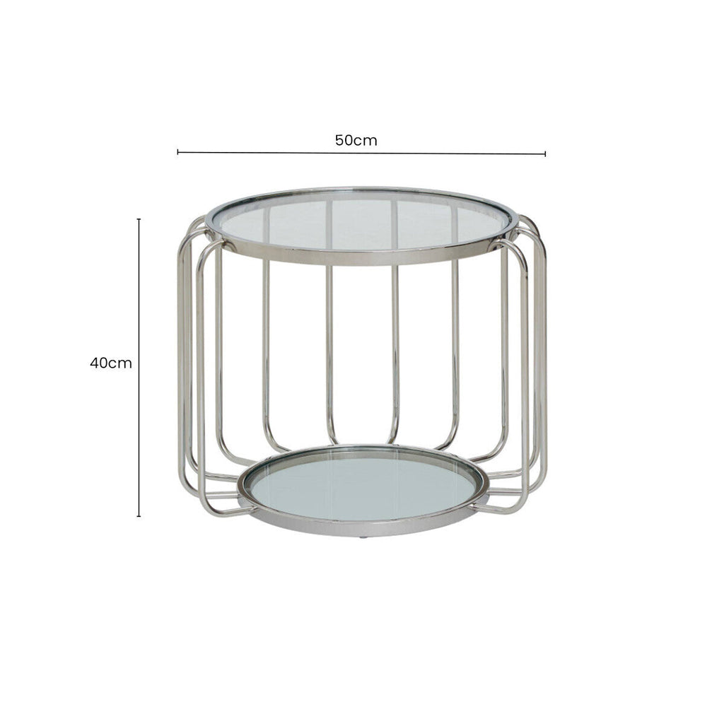 Orsina Oria Round Glass Side Table – Silver Stainless Steel Frame