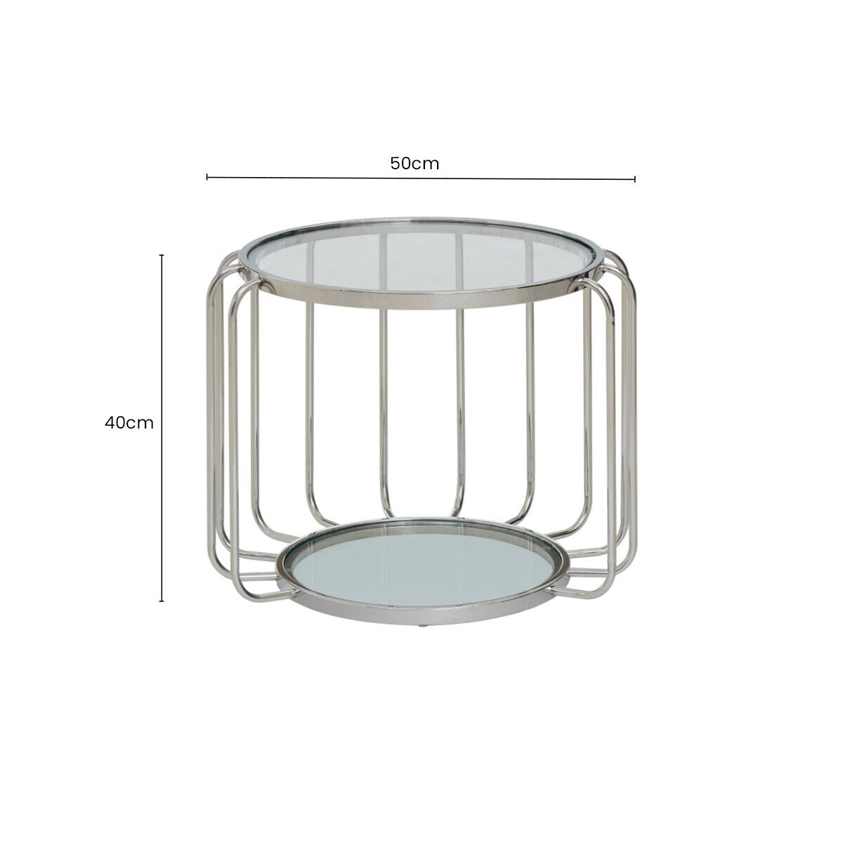 Orsina Oria Round Glass Side Table – Silver Stainless Steel Frame
