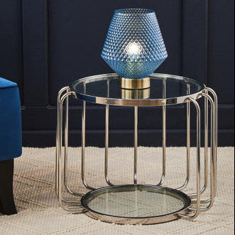 Orsina Oria Round Glass Side Table – Silver Stainless Steel Frame