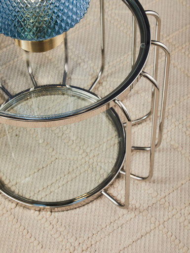 Orsina Oria Round Glass Side Table – Silver Stainless Steel Frame