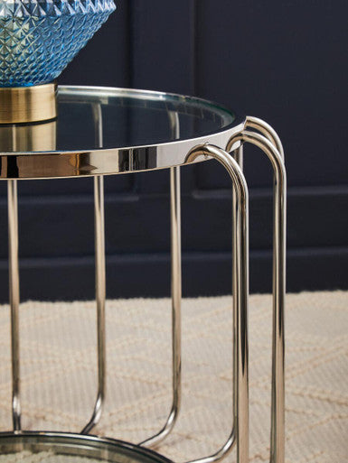 Orsina Oria Round Glass Side Table – Silver Stainless Steel Frame