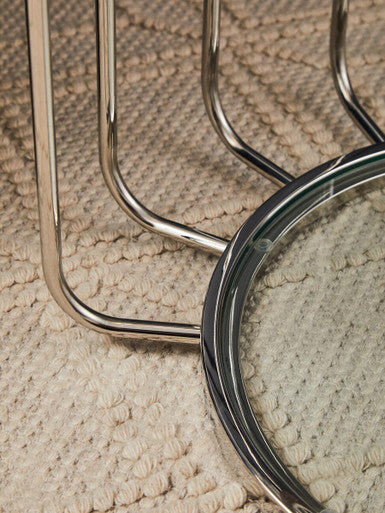 Orsina Oria Round Glass Side Table – Silver Stainless Steel Frame