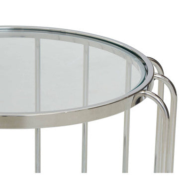 Orsina Oria Round Glass Side Table – Silver Stainless Steel Frame