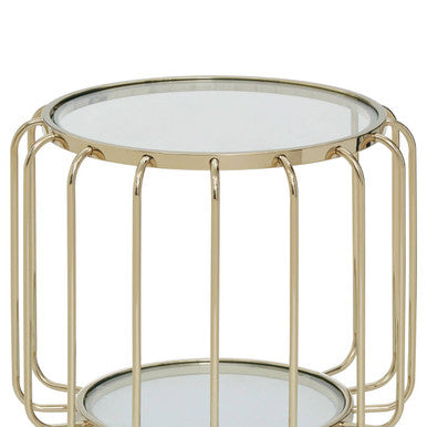 Orsina Oria Round Metallic Side Table with Tempered Glass Top