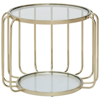 Orsina Oria Round Metallic Side Table with Tempered Glass Top