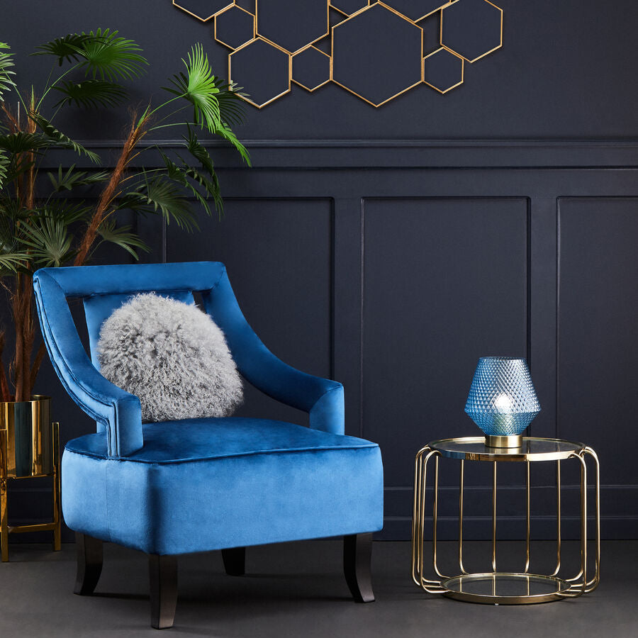 Orsina Oria Round Metallic Side Table with Tempered Glass Top