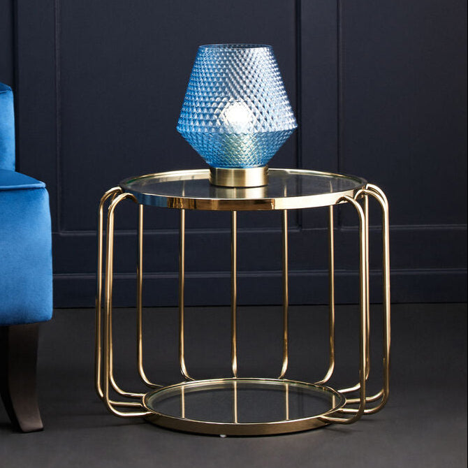 Orsina Oria Round Metallic Side Table with Tempered Glass Top