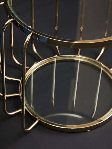 Orsina Oria Round Metallic Side Table with Tempered Glass Top