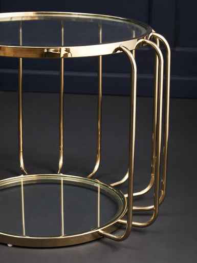 Orsina Oria Round Metallic Side Table with Tempered Glass Top