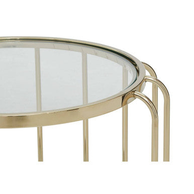 Orsina Oria Round Metallic Side Table with Tempered Glass Top