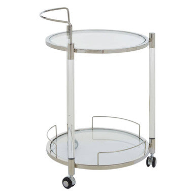 Orsina Oria Silver Drinks Trolley – Chrome Bar Cart with Mirrored Shelf