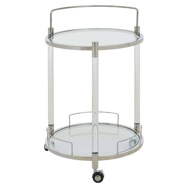 Orsina Oria Silver Drinks Trolley – Chrome Bar Cart with Mirrored Shelf