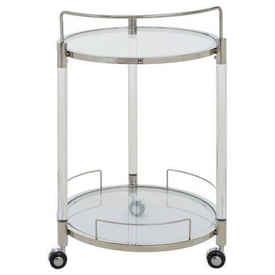 Orsina Oria Silver Drinks Trolley – Chrome Bar Cart with Mirrored Shelf