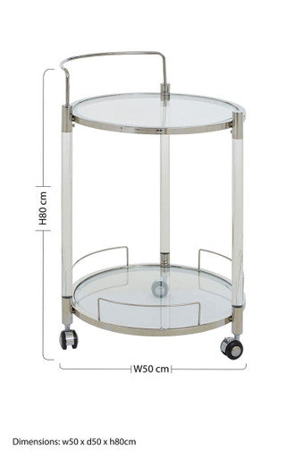 Orsina Oria Silver Drinks Trolley – Chrome Bar Cart with Mirrored Shelf