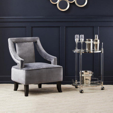 Orsina Oria Silver Drinks Trolley – Chrome Bar Cart with Mirrored Shelf