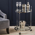 Orsina Oria Silver Drinks Trolley – Chrome Bar Cart with Mirrored Shelf