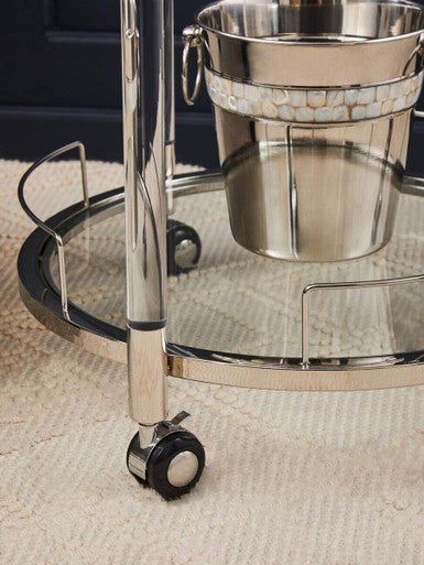Orsina Oria Silver Drinks Trolley – Chrome Bar Cart with Mirrored Shelf