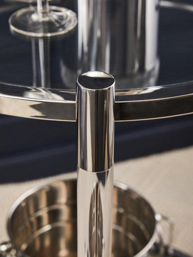 Orsina Oria Silver Drinks Trolley – Chrome Bar Cart with Mirrored Shelf