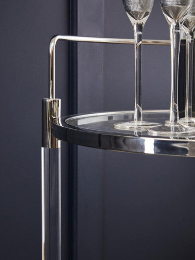 Orsina Oria Silver Drinks Trolley – Chrome Bar Cart with Mirrored Shelf