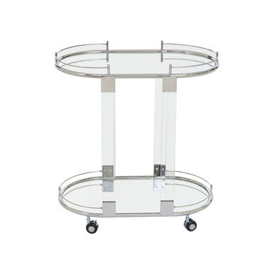 Orsina Oria Oval Mirrored Bar Cart – Silver Chrome & Acrylic Trolley