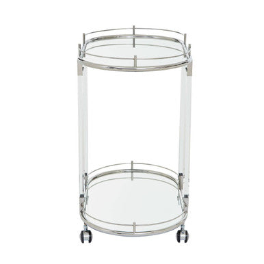Orsina Oria Oval Mirrored Bar Cart – Silver Chrome & Acrylic Trolley