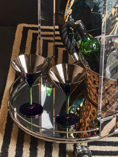 Orsina Oria Oval Mirrored Bar Cart – Silver Chrome & Acrylic Trolley