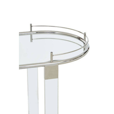 Orsina Oria Oval Mirrored Bar Cart – Silver Chrome & Acrylic Trolley