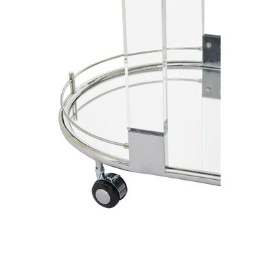 Orsina Oria Oval Mirrored Bar Cart – Silver Chrome & Acrylic Trolley