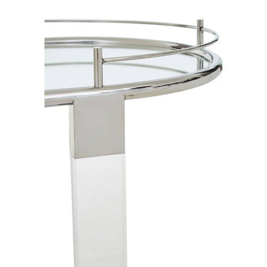 Orsina Oria Oval Mirrored Bar Cart – Silver Chrome & Acrylic Trolley