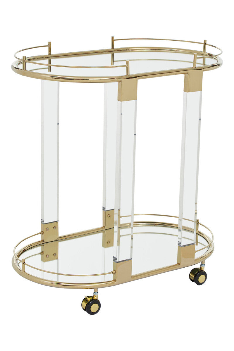 Orsina Oria Drinks Trolley – Gold Metallic Bar Cart with Glass Shelves