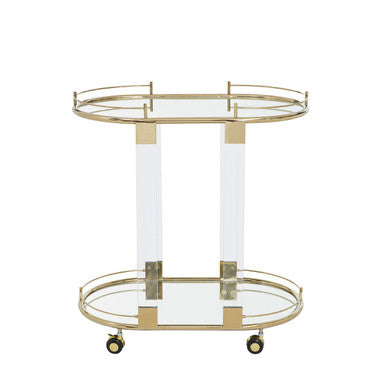 Orsina Oria Drinks Trolley – Gold Metallic Bar Cart with Glass Shelves