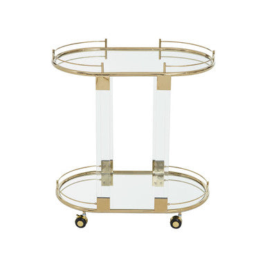 Orsina Oria Drinks Trolley – Gold Metallic Bar Cart with Glass Shelves