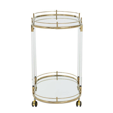 Orsina Oria Drinks Trolley – Gold Metallic Bar Cart with Glass Shelves