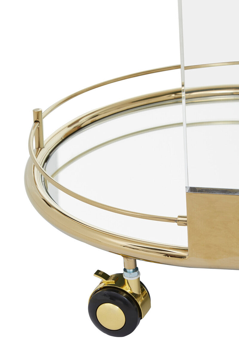 Orsina Oria Drinks Trolley – Gold Metallic Bar Cart with Glass Shelves
