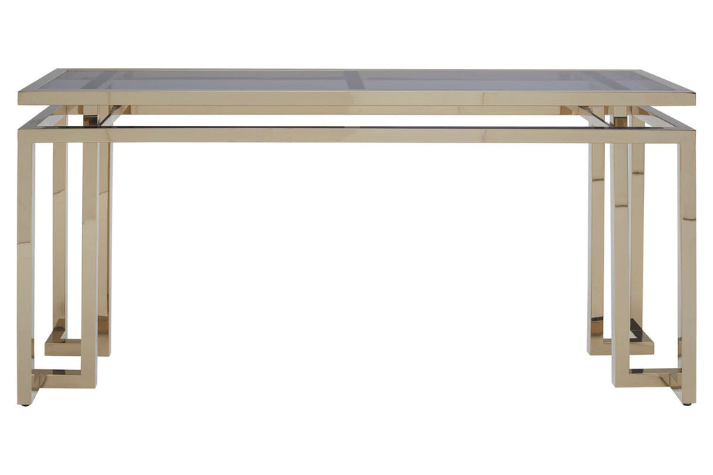 Orsina Oria Grey Mirrored Glass and Gold 2-Tier Console Table