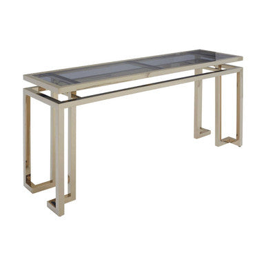 Orsina Oria Grey Mirrored Glass and Gold 2-Tier Console Table