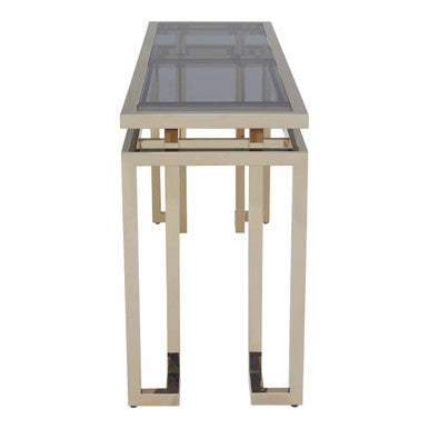 Orsina Oria Grey Mirrored Glass and Gold 2-Tier Console Table
