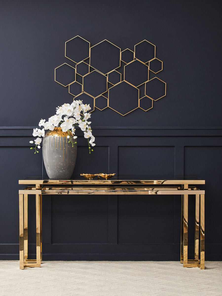 Orsina Oria Grey Mirrored Glass and Gold 2-Tier Console Table