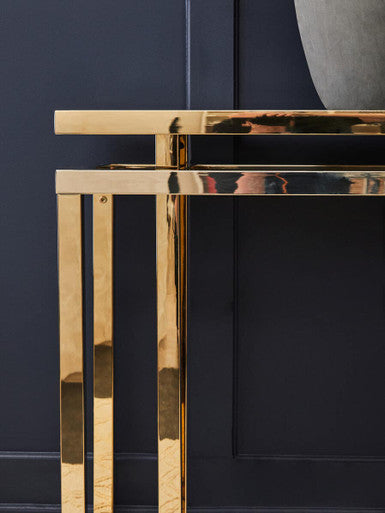 Orsina Oria Grey Mirrored Glass and Gold 2-Tier Console Table