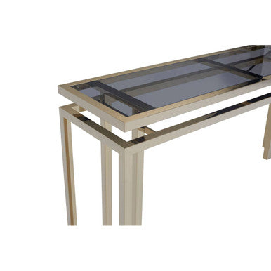 Orsina Oria Grey Mirrored Glass and Gold 2-Tier Console Table