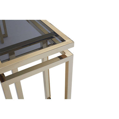 Orsina Oria Grey Mirrored Glass and Gold 2-Tier Console Table