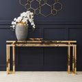 Orsina Oria Grey Mirrored Glass and Gold 2-Tier Console Table