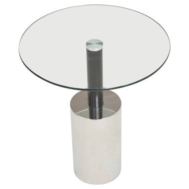 Orsina Oria Glass End Table – Black and Silver Pedestal Side Table