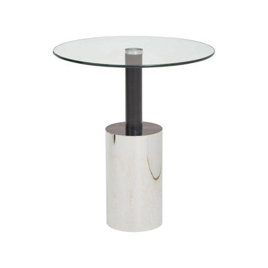 Orsina Oria Glass End Table – Black and Silver Pedestal Side Table