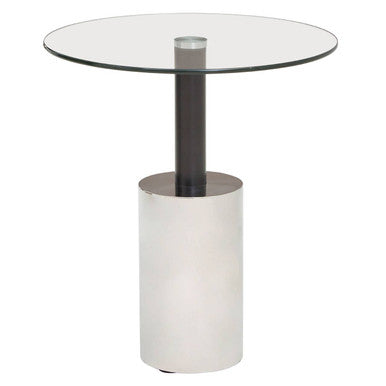 Orsina Oria Glass End Table – Black and Silver Pedestal Side Table