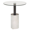 Orsina Oria Glass End Table – Black and Silver Pedestal Side Table