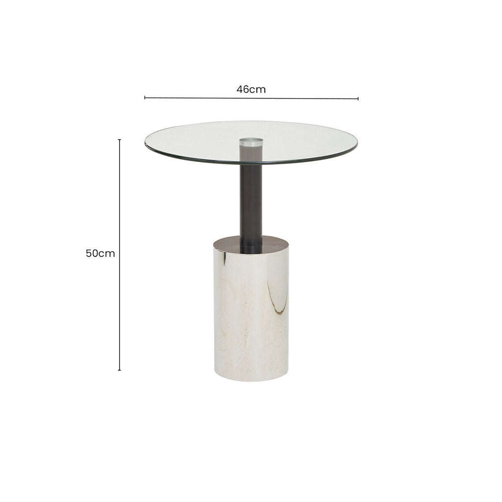 Orsina Oria Glass End Table – Black and Silver Pedestal Side Table